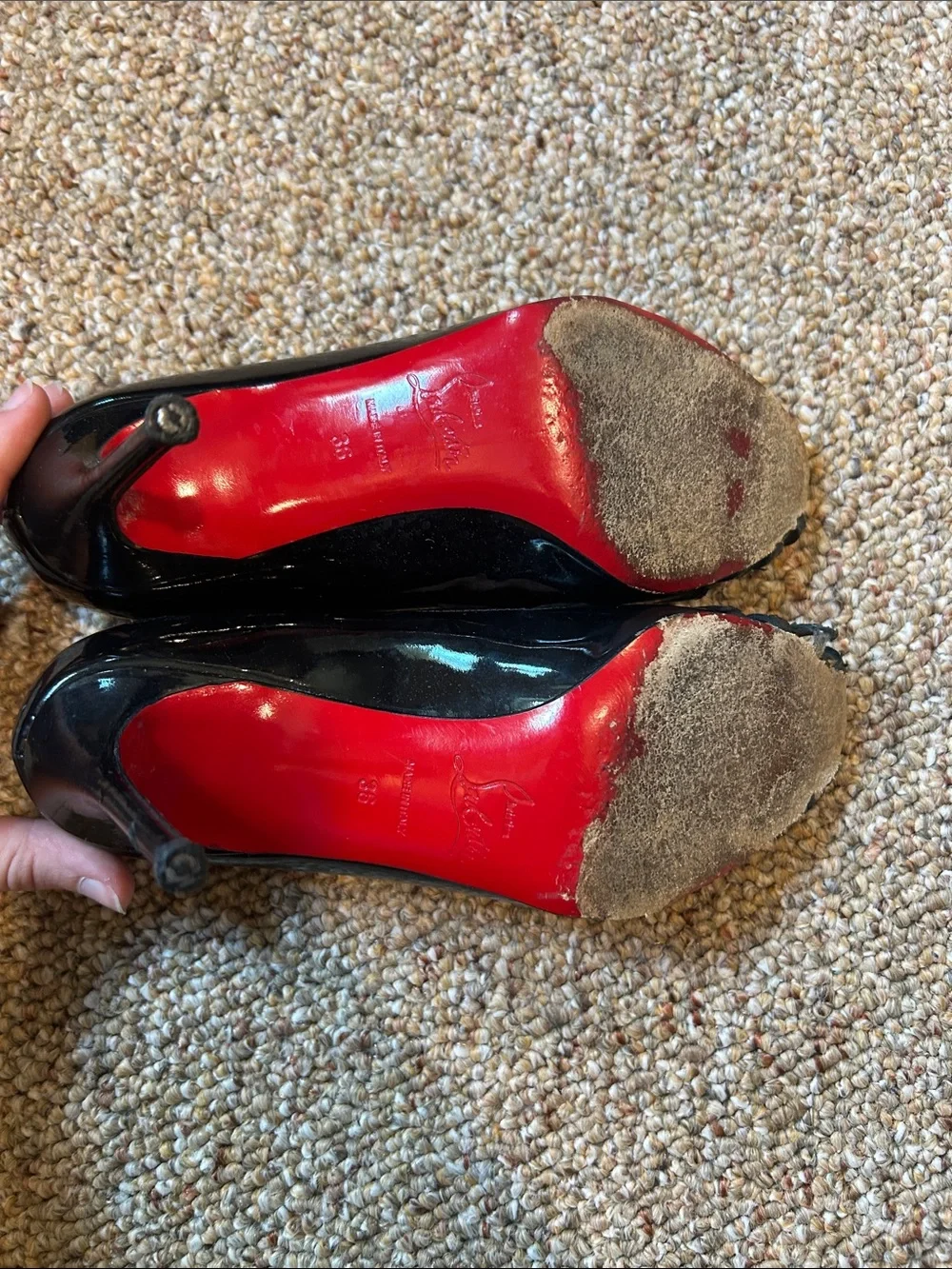 Christian Louboutin Black Patent Leather Weave Peep-Toe Flats